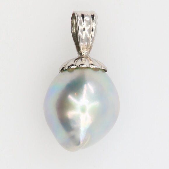 Vintage Baroque Pearl Pendant Iridescent Luster Fluted 1/20th 12K GF Cap - Picture 1 of 4